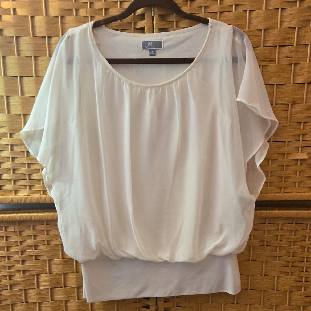 JM Collection Sheer Half White Blouse
